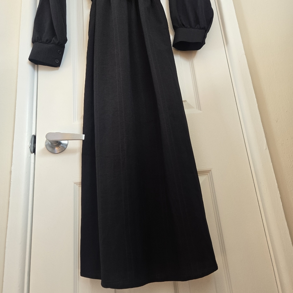 🖤 NEED Black Faux Wrap Maxi Dress Cinched Waist Pockets Size Large - Picture 15 of 17
